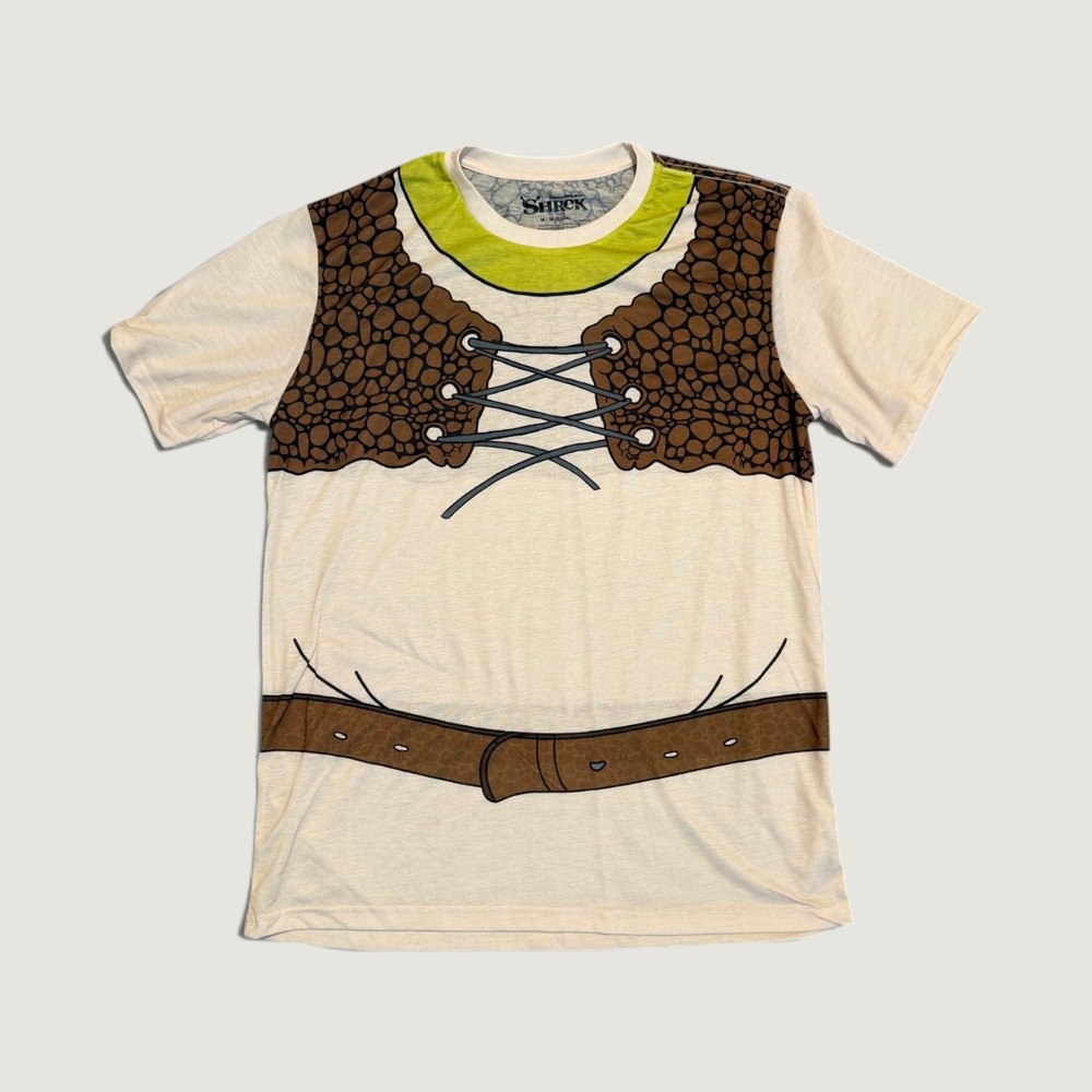 Shrek Costume Dreamworks Graphic T-Shirt Mens Medium Ogre Cosplay Tee Cream